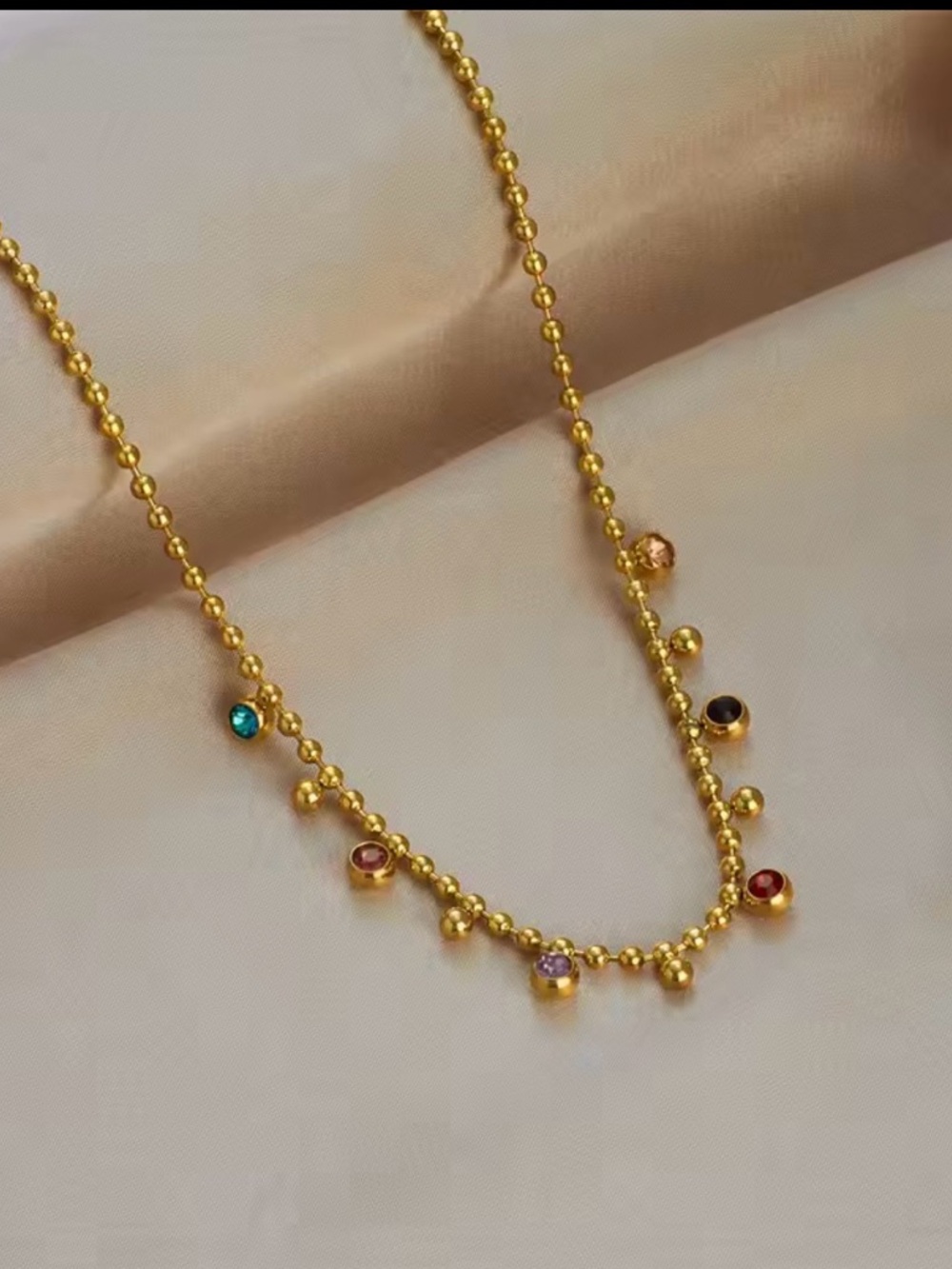 Beaded  Multi Charm Necklace 18K Gold -Plated stainless steel